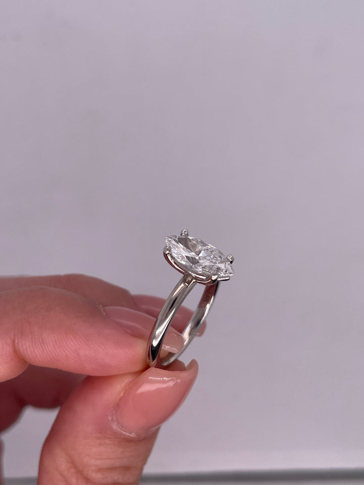 טבעת סוליטר יהלום מרקיזה 2 קראט מעבדה cvd