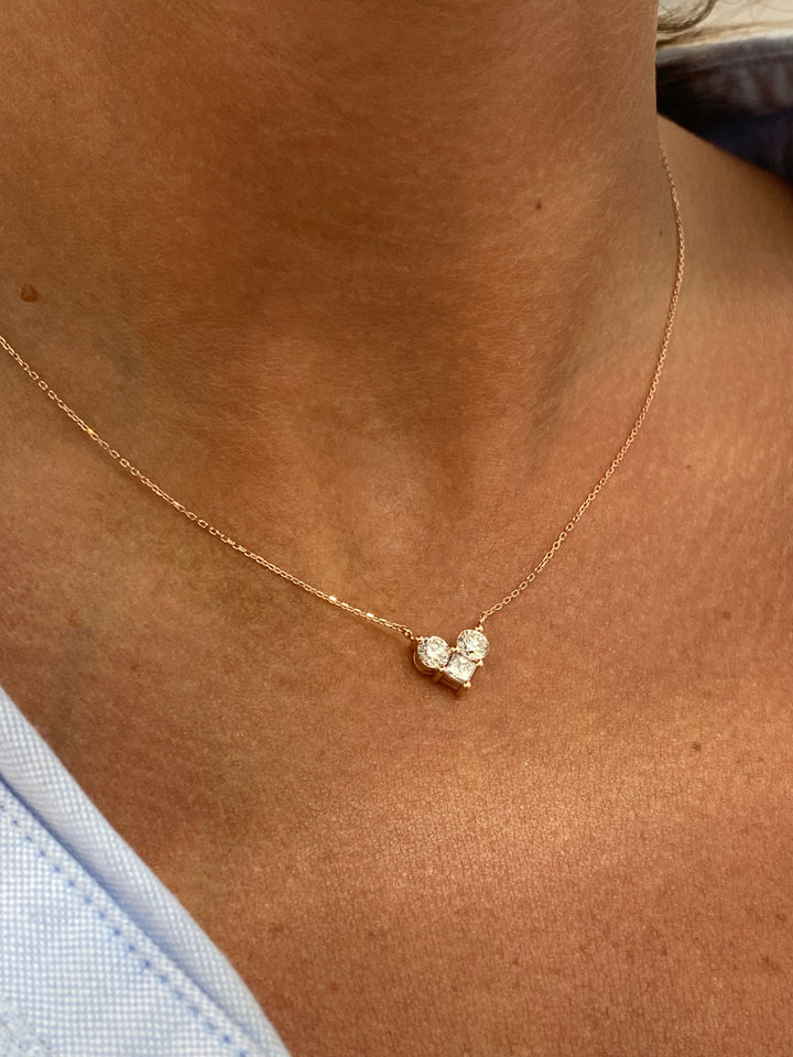 שרשרת 3 יהלומים אשליית לב 0.60 קראט מעבדה